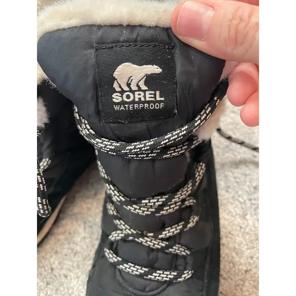 Sorel Women's Explorer Joan Waterproof Boots Sz 7.5 Suede Faux Fur Black Outdoor - Picture 7 of 16